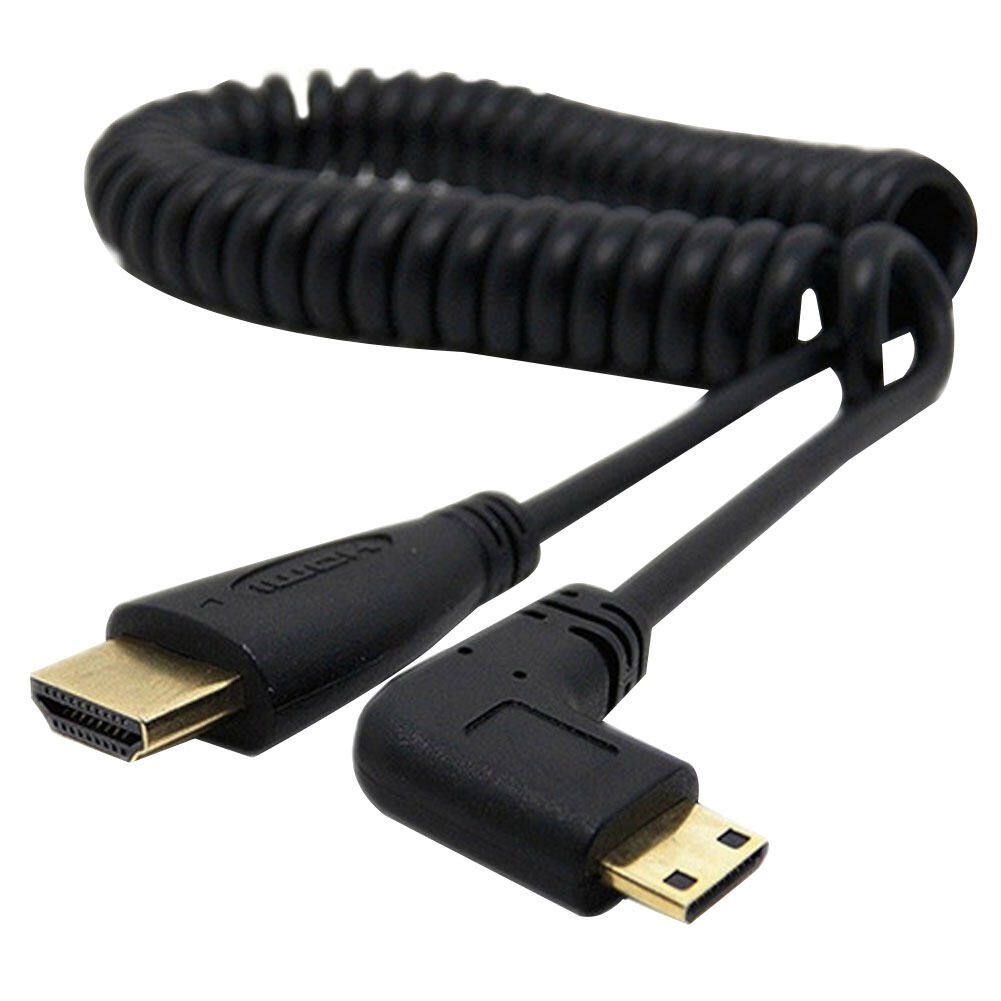 Valeriee Mini HDMI to HDMI Male 90 Degree Right Angled Adapter Spring Cable for SLR PC