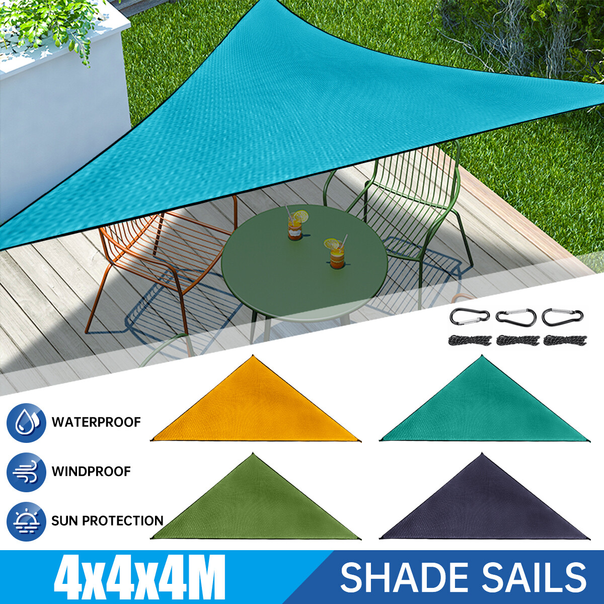 Bạt che nắng chống tia uv chống nước 4x4x3m bạt che nắng lưới che mái hiên vườn hình tam giác