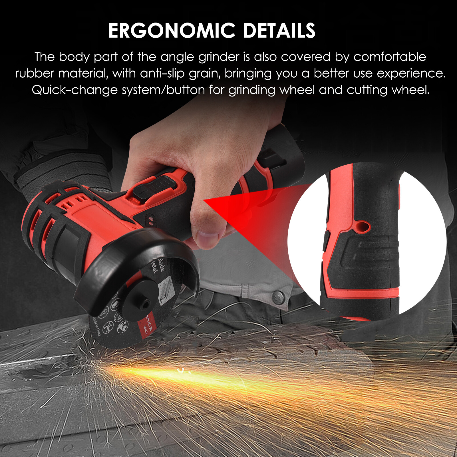 KKmoon 12V Cordless Angle Grinder Kit Lightweight Angle Grinder Tool with 3Inch/76mm Ginding Disc 2PCS 2.0Ah Lithium-Ion Bat-tery & Charger Ergonomic Button Position for Reducing Hand Pressure Include Cutting and Grinding Disc