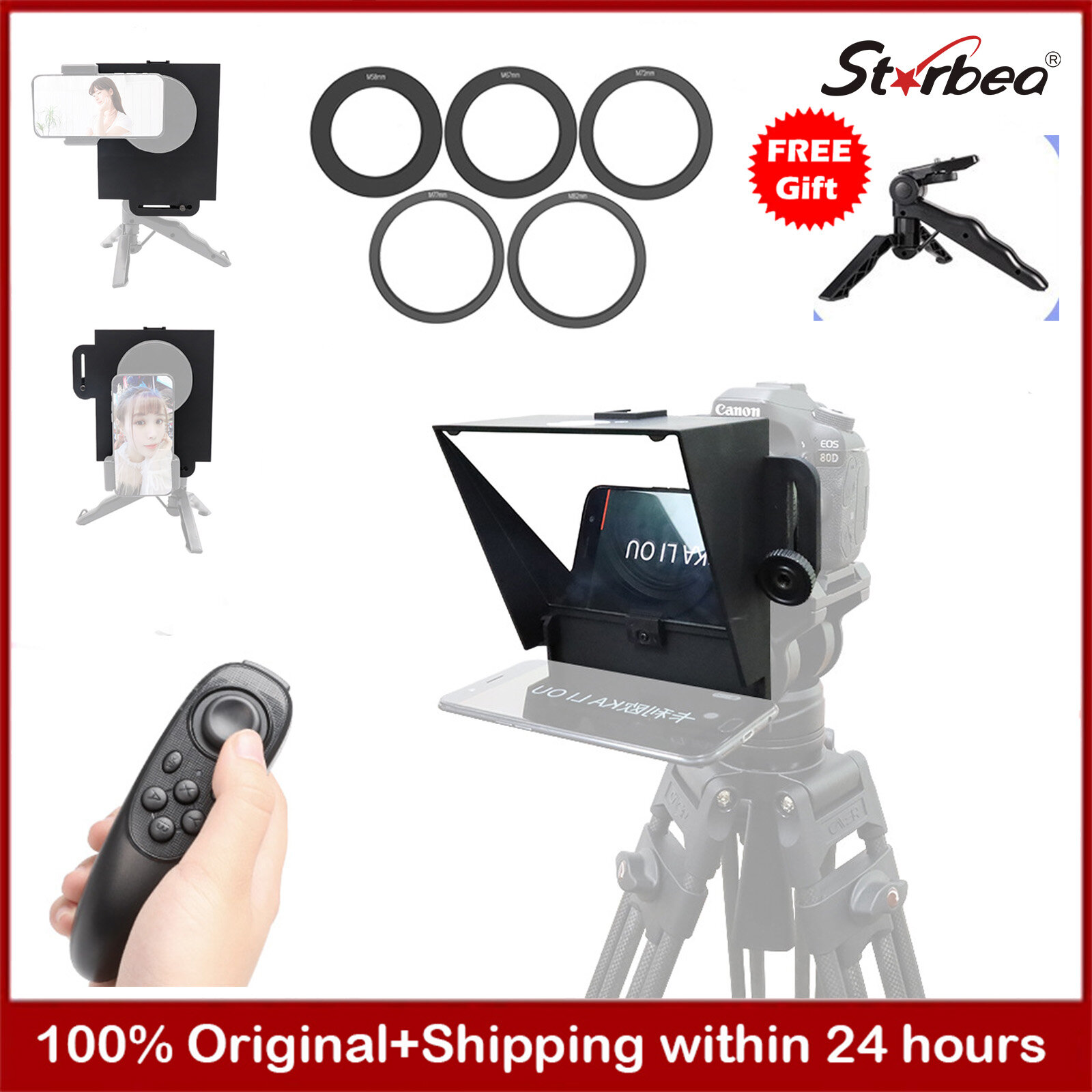 Mini Teleprompter Portable Inscriber For Smartphone DSLR Camera Tablet Live Recording Mobile Prompter With Remote Control