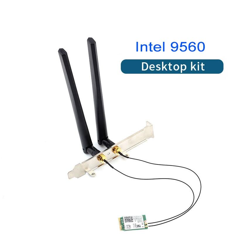 Intel desktop kit wifi card ac9560 9560ngw 2030mbps dual band 2.4g 5ghz bluetooth 5.0 802.11ac m.2 cnvi with 6dbi antenna+external antenna+12cm full height bracket for desktop pc