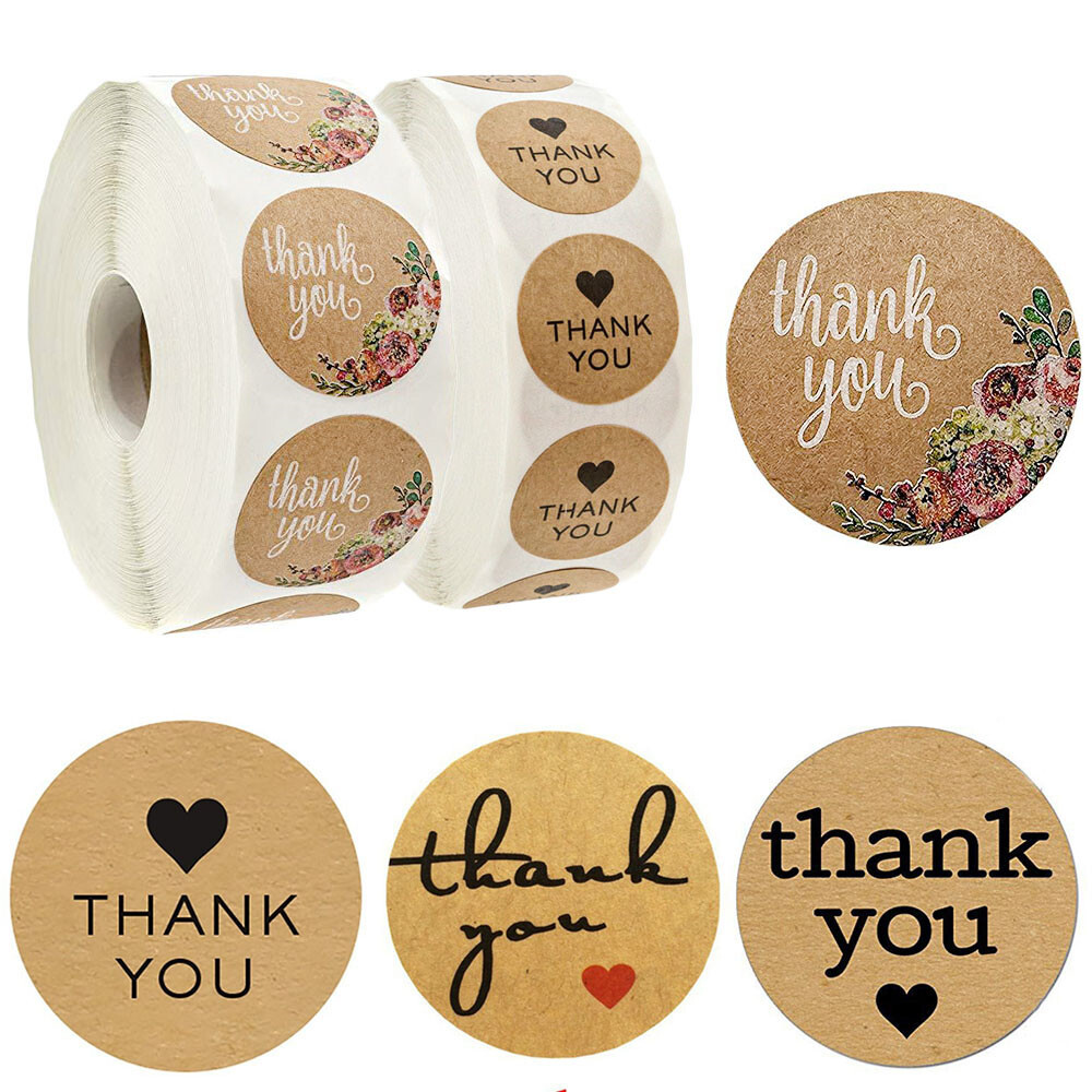 500pcs Handmade Wedding Decor Party Supplies Paper Thank You Kraft Stickers Package Label Sealing Tag