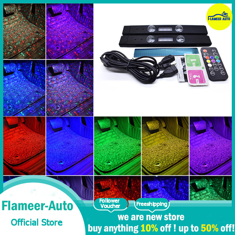 FlameerCar Nội Thất Đèn, Bộ 2 Đèn LED Tạo Không Khí RGB 7 Màu Cắm USB
