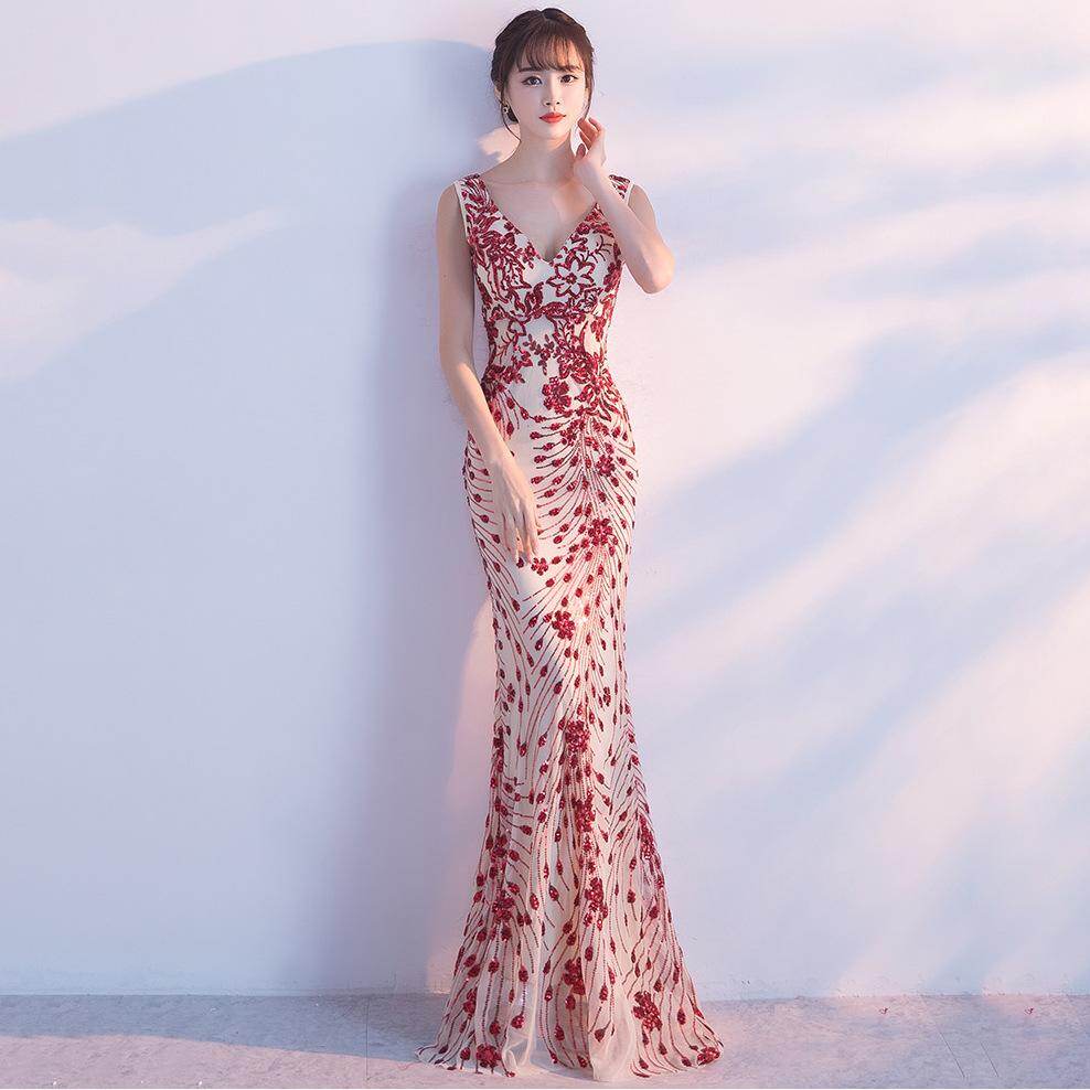 Women's Sequin Dress Neck Sleeveless Costume V Dress Party Evening Dresses Christmas Dress Women's Dress Women'S Dress