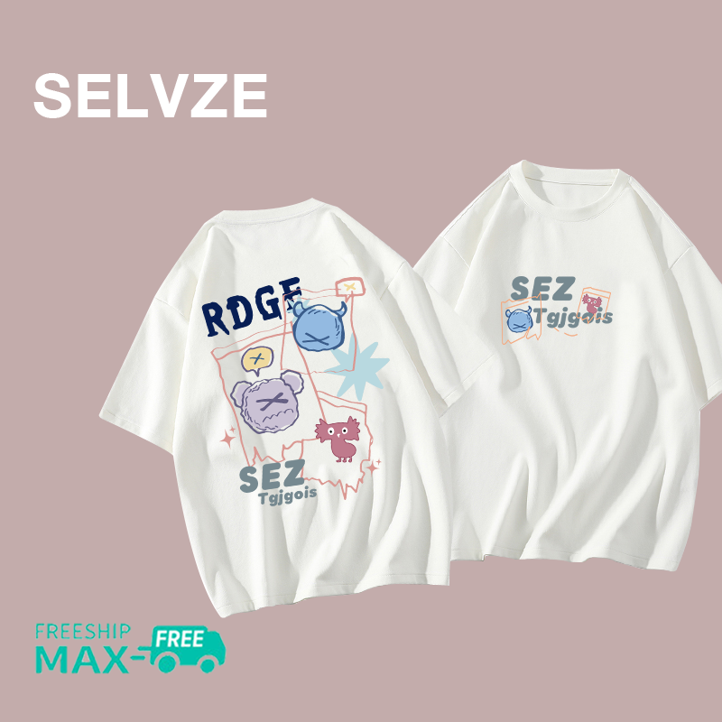 SELVZE The Korean Version of The Cute and Funny Cartoon Pattern Oversize T-shirt for Woman
