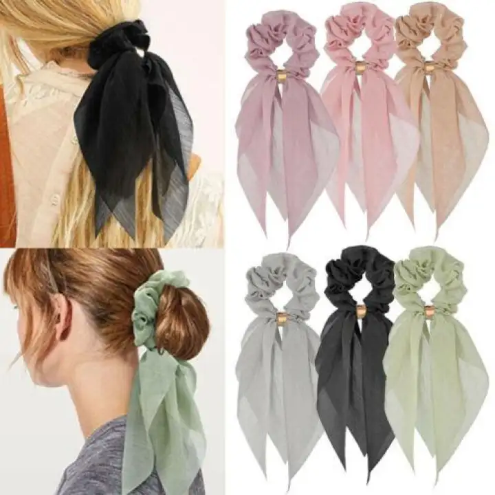 Women Elastic Ponytail Scarf Bow Hair Rope Ties Scrunchies Ribbon
