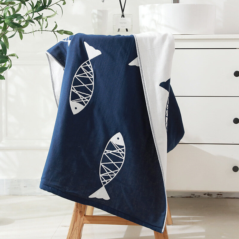 Cotton 3-layer Gauze Bath Towel 70x140cm Jacquard 32 Strands Beach Towels Soft Cartoon Couple Home Bath Towel