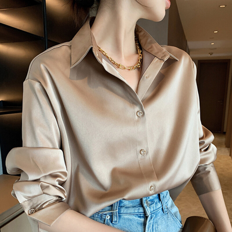 Alisa.Sonya Classic Office Women Shirts Elegant Blouse Satin Long
