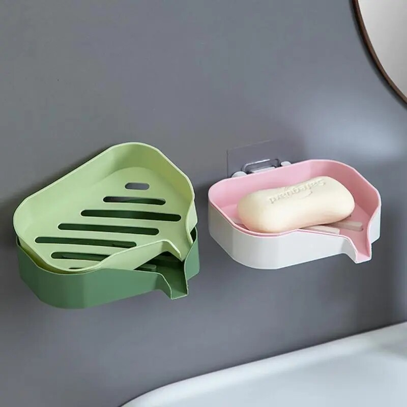 Polomat 1 chiếc kệ hộp xà phòng mới phụ kiện phòng tắm giá lưu trữ thoát nước sáng tạo Hộp xà phòng không đục lỗ gắn tường hai lớp