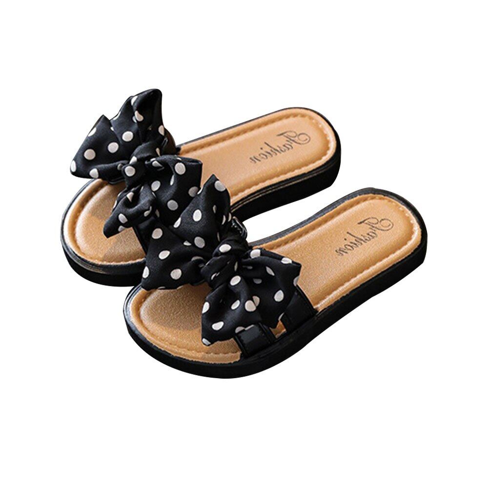Bear Leader Girls Slippers Kids Girls' Dot Lace-up Bow Sandals Korean Style Girls Soft Sole Slippers Fashion Toddler Girl Shoes