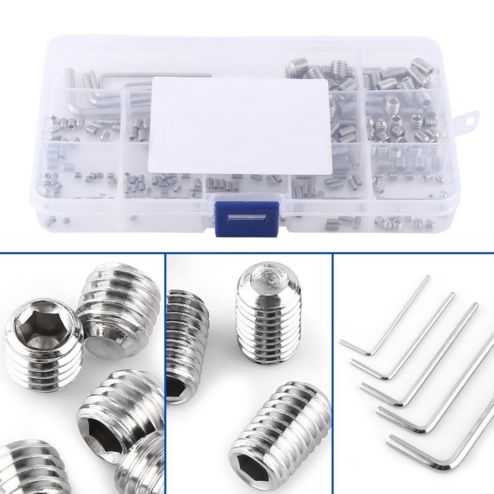 240pcs M3/M4/M5/M6/M8 Hex Socket Set Screws Assortment Kit with Hex Keys