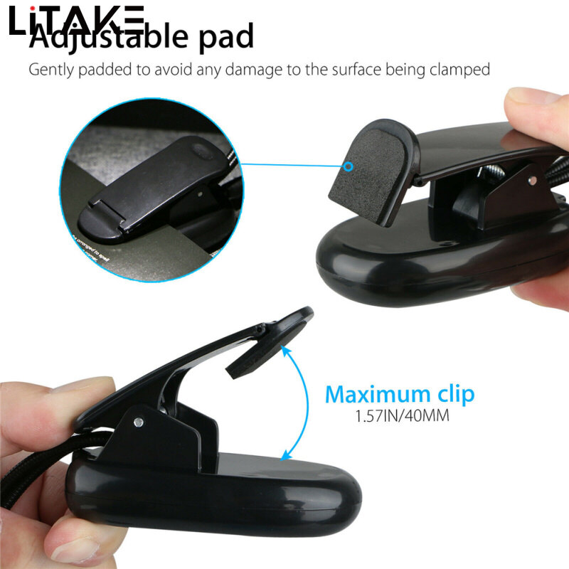 LITAKE Clip-on Led Light 2pcs Arms Multipurpose Adjustable Dimmable Rechargeable Super Bright Reading Lamp