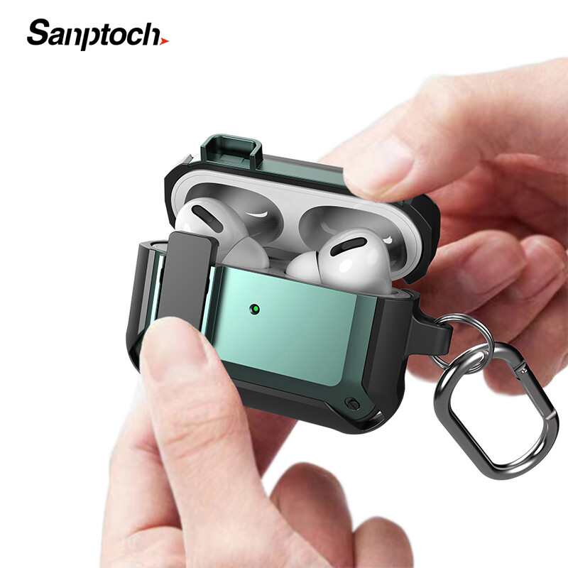 Sanptoch Lock Switch Case For Apple Airpods Pro2 / Pro / 3rd / 2nd / 1 Generation Wireless Earphone Full Cover Military Armor Shockproof Protective Casing With Keychain
