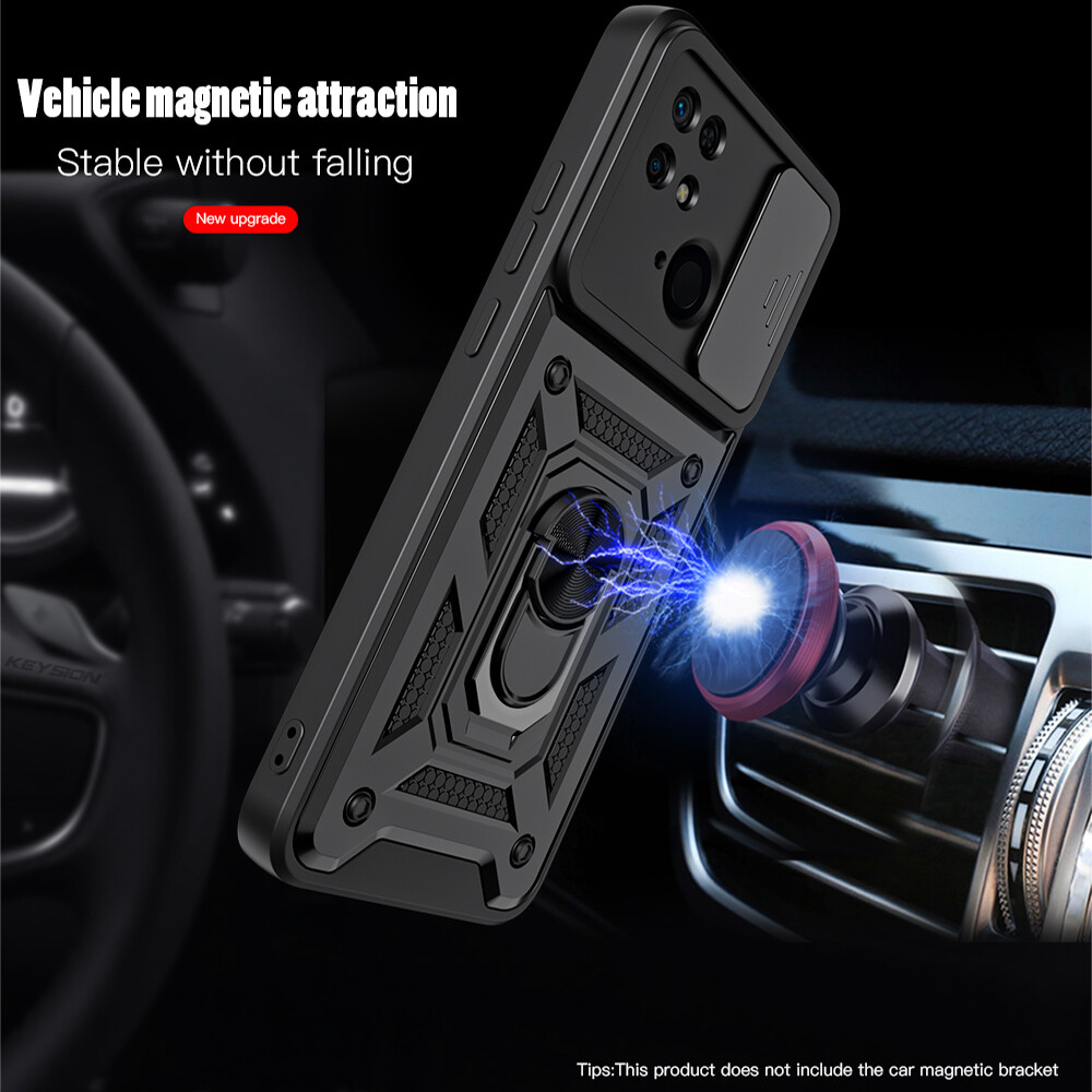 KEYSION Ốp Chống Sốc Cho Xiaomi Redmi 10C Vòng Bảo Vệ Máy Ảnh Kéo Đẩy Ốp Lưng Điện Thoại Giá Đỡ Cho Redmi 10A