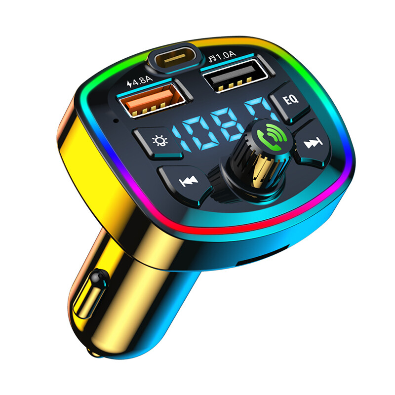 Car bluetooth 5.0 fm transmitter mp3 player type-c dual usb car charger
