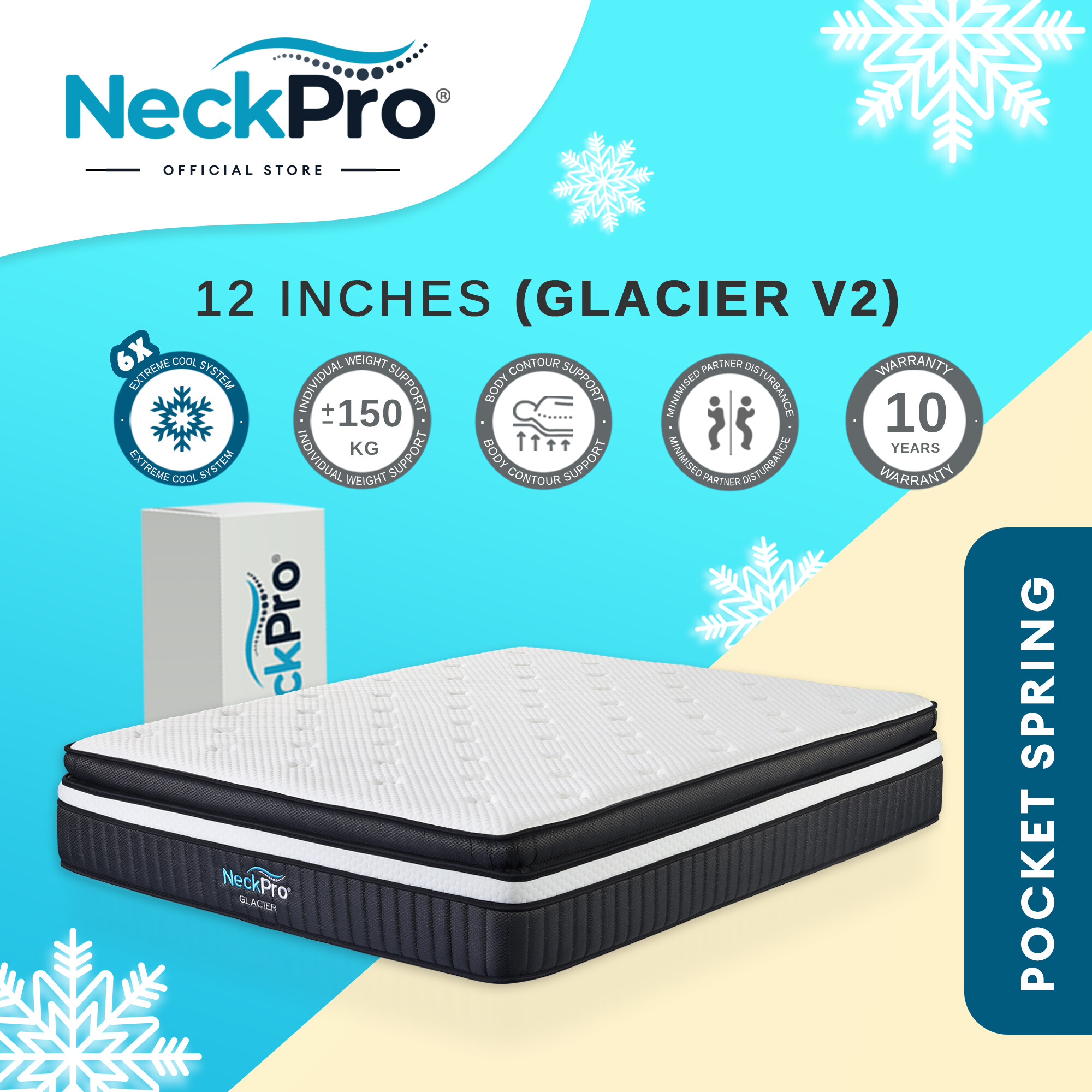 NeckPro Glacier V2 12 Inches Extreme Cool 6x Pocket Spring Mattress