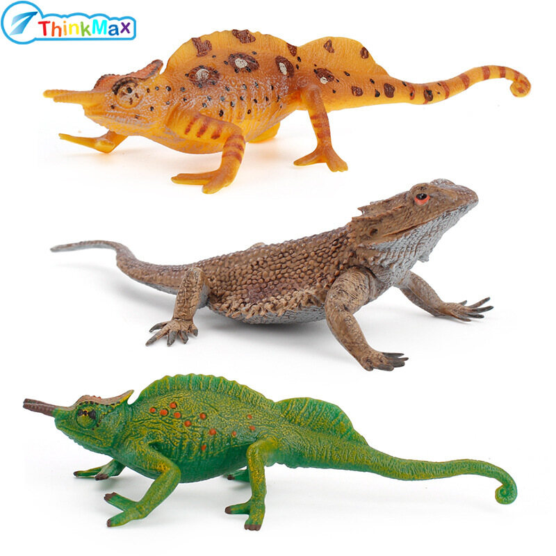 THINKMAX Realistic Wild Amphibian Animal Action Figures Simulation Chameleon Model Ornament Creative Tricky Toys For Kids