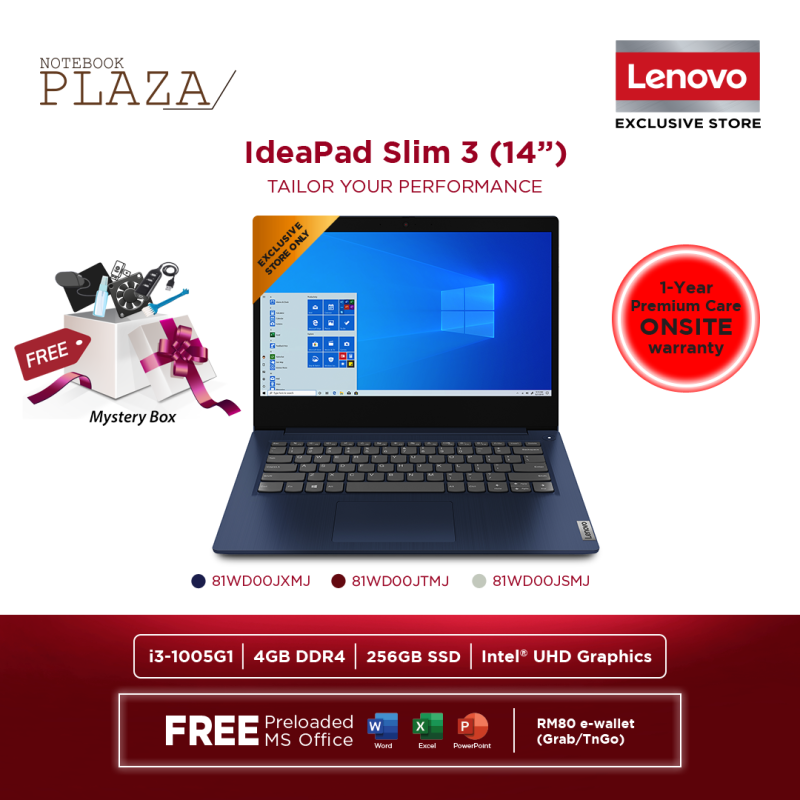 Lenovo IdeaPad 3 14IIL05 81WD00JTMJ 14 FHD Laptop Cherry Red ( I3-1005G1, 4GB, 256GB SSD, Intel, W10, HS ) Malaysia