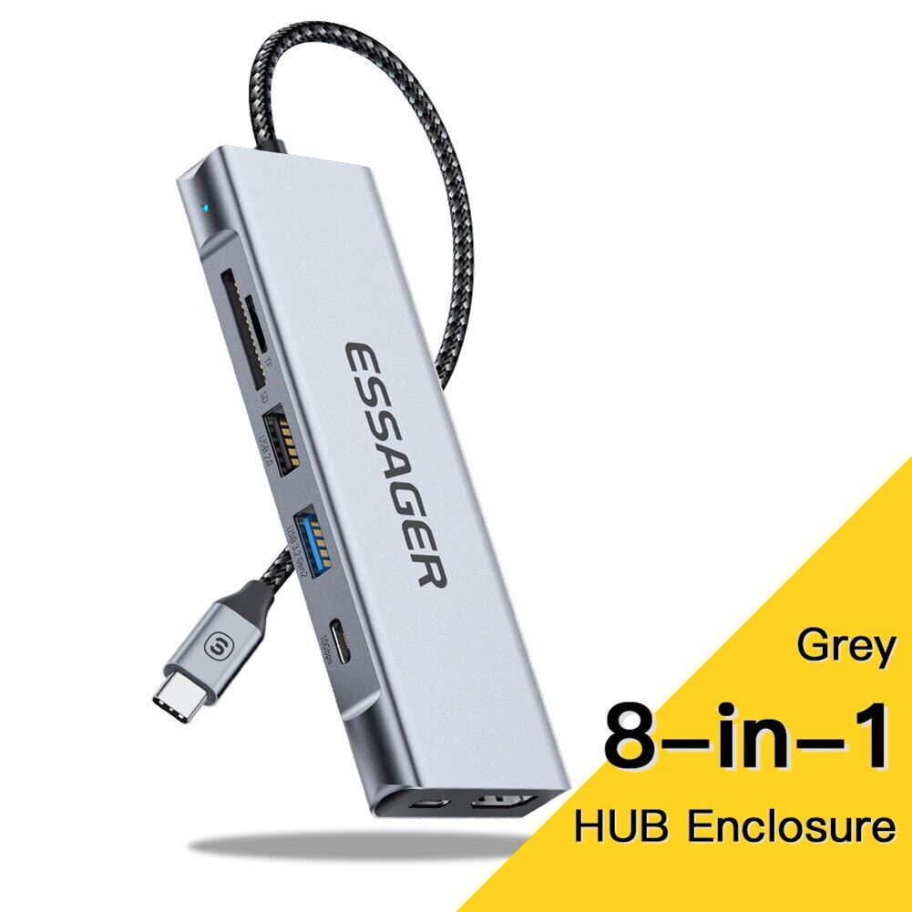 8 in 1 usb c hub to 4k hdmi with m.2 nvme/sata ssd box inter usb c adapter splitter hub dock 100w pd for macbook pro air pc