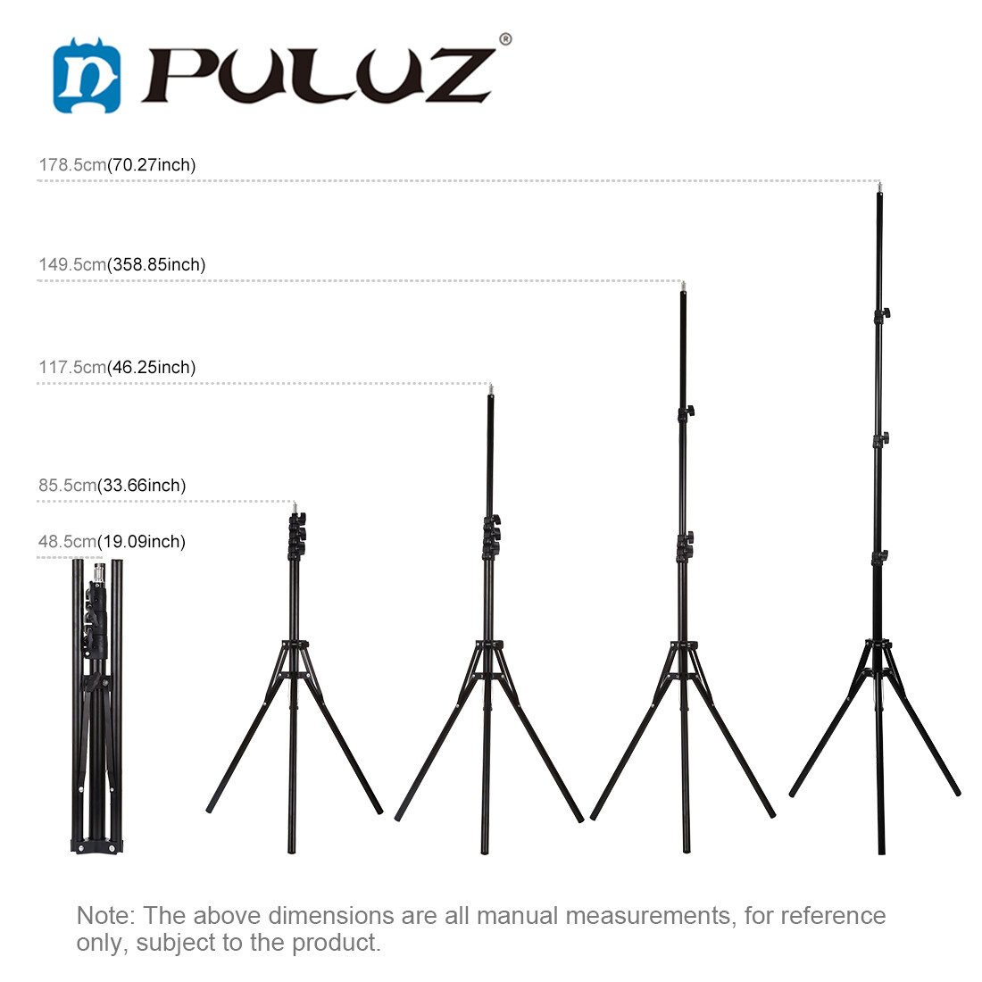 PULUZ 180 cm Reverse Foldable 4 Sections Height Tripod Mount Holder for Ring Light Vlogging Video Light Live Broadcast Kits (Black)