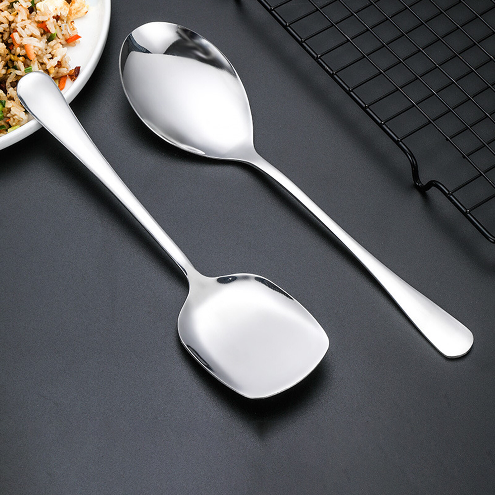 Thép Không Gỉ Lớn Cơm Súp Phục Vụ Muỗng Không Dính Pan Dụng Cụ Nhà Bếp Bộ Đồ Ăn Thìa
