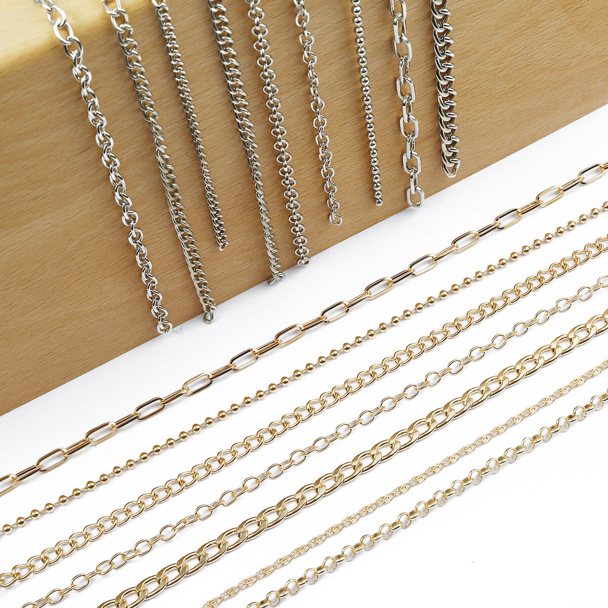 Xích Sắt Cơ Bản Rhodium Vàng 1-5M, Dây Nối Vòng Cổ Phụ Kiện Làm Trang Sức Tự Làm