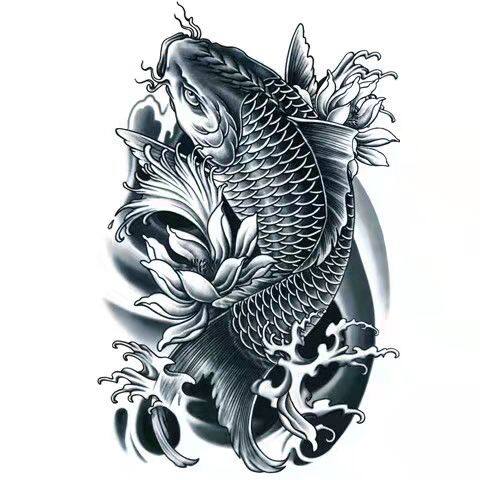 Hình xăm dán tạm thời cá chép hoa sen không thấm nước lâu dài đàn ông và phụ nữ cánh tay bắp chân che sẹo