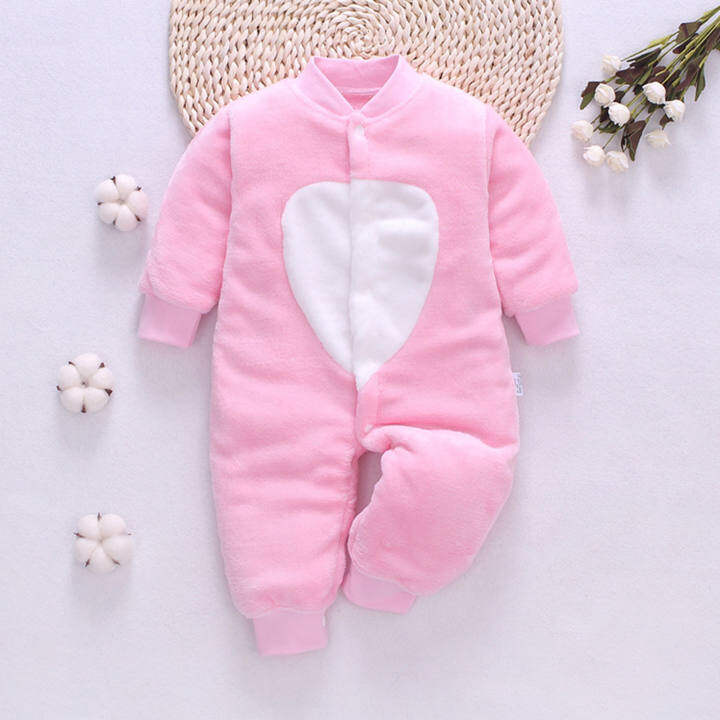 Newborn Infant Baby Girl Boy Fleece Thick Warm Jumpsuit Playsuit Romper Clothes