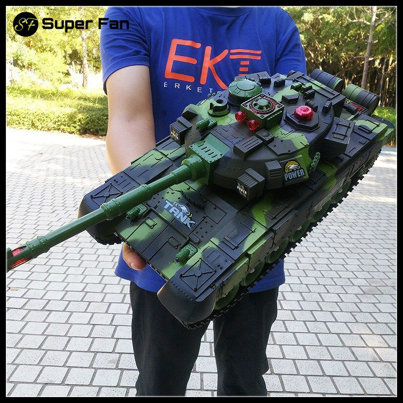 (Super Fan) 44CM Super RC Tank Charger Battle Launch Cross-country Tracked Remote Control Vehicle Hobby Boy Toys for Kids Children XMAS
