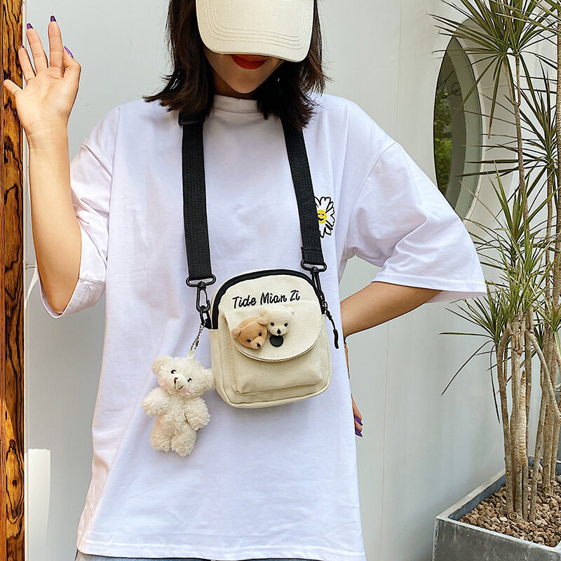 Túi Vải Bố In Chữ Phong Cách Hàn Quốc Túi Mini Cho Nữ Túi Đeo Chéo Gấu Hoạt Hình Cho Nữ Túi Đeo Vai 2022 Túi Nhỏ Cho Nữ Túi Đựng Điện Thoại