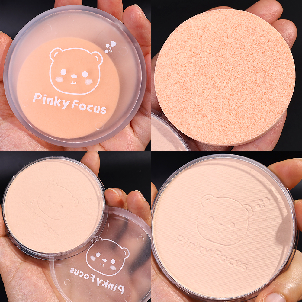 Dorisna Oil Control Pressed Powder with Powder Puff Little Bear Nature Breathable Waterproof Lasting Makeup Powder