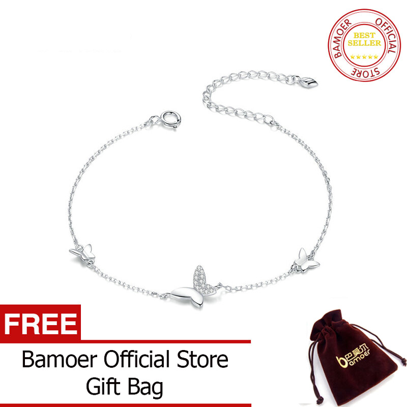 BAMOER Sterling Silver 925 Lobster Clasp Chain Bracelet for Women Flying Butterfly Popular OOTD Silver Jewelry Femal Gift SCB197