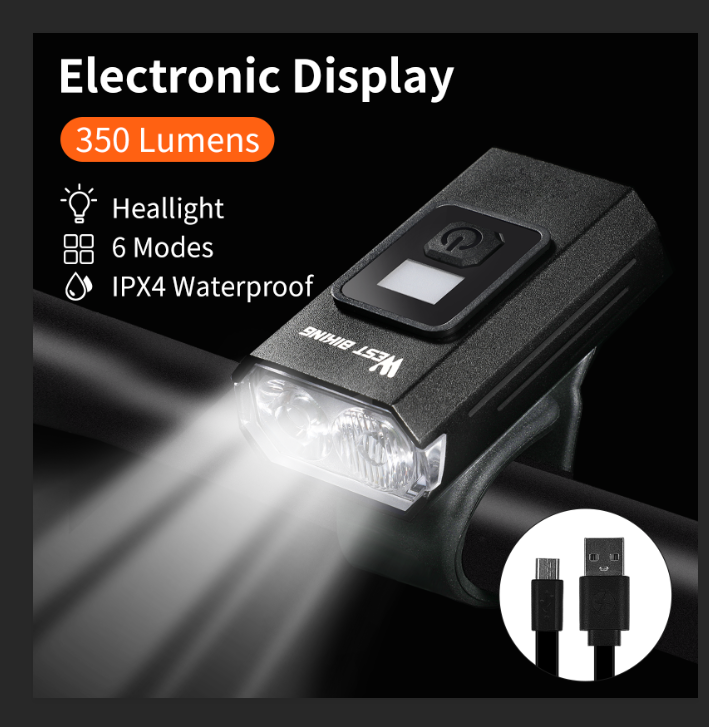 WEST BIKING 1300 Lumens Bicycle Front Light Waterproof Cycling Light USB Rechargeable Side Warning Flashlight 5 Modes Bike Light