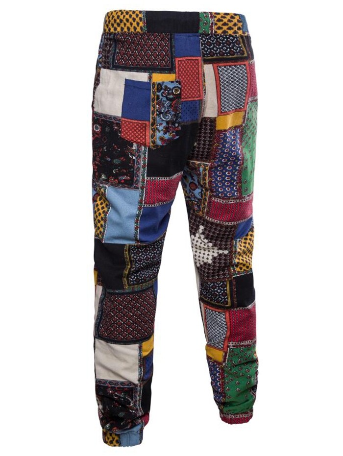tribal ditsy patchwork print long jogger pants