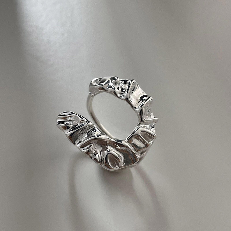 Punk Hollow U Shaped Open Rings for Women Hip Hop Simple Silver Color Metal Fold Cuff Rings Geometric Personality Ring Gift