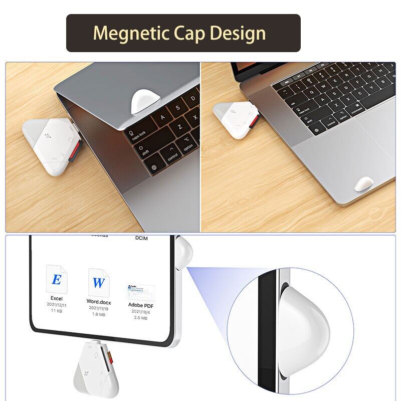 3 Trong 1 Đầu Đọc Thẻ Nhớ Với Nắp Nam Châm Hình Tam Giác USB-C USB Lightning Cổng Hỗ Trợ TF/SD Cho PC Máy Tính Xách Tay MacBook Điện Thoại Thông Minh