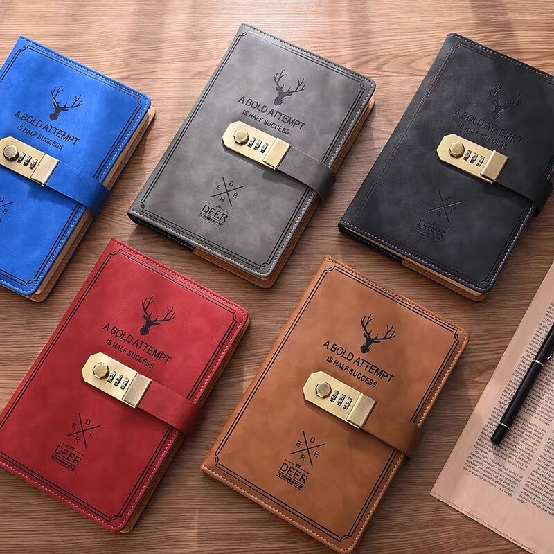 【hot】 Password Notebook 360Pages A5 Personal Diary with Lock Code Thick Notepad Agenda Leather Journals Office Stationery Supplies