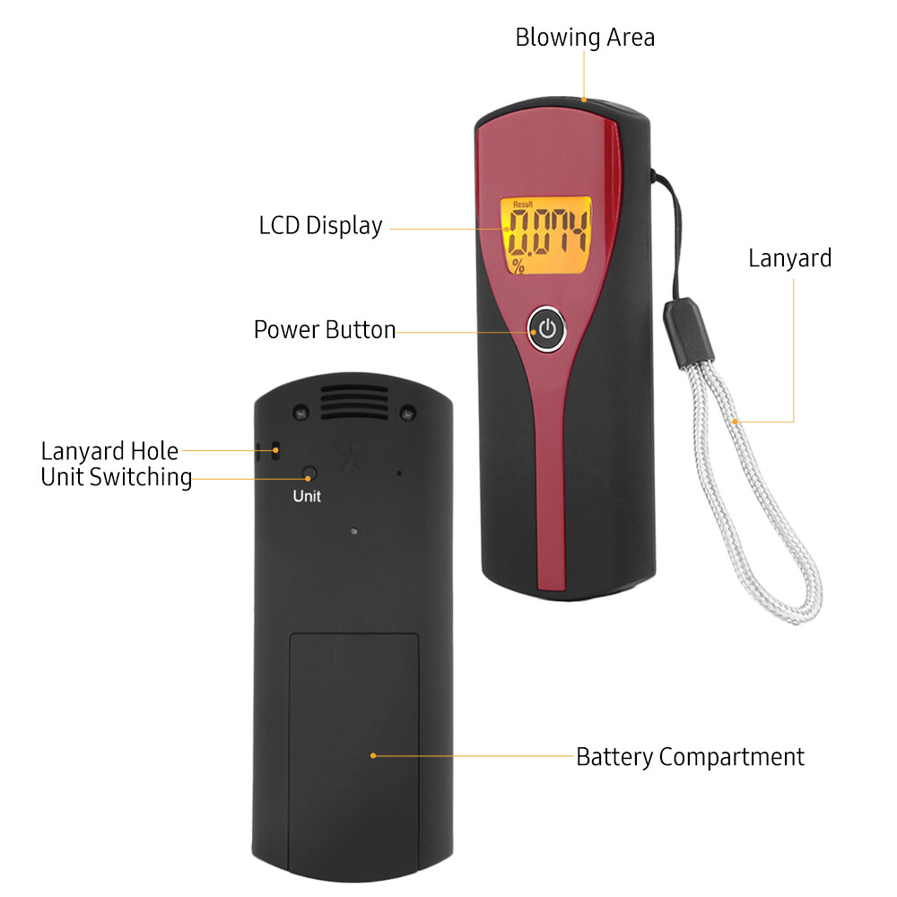LCD Display Digital Breath Alcohol Tester Breathalyzer Non-contacting Blowing Alcohol Analyzer Meter Portable Alcohol Detector for Policeman Home Use