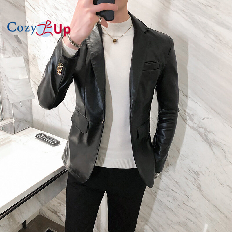 Cozy Up New Autumn Faux Leather Suit Jacket Men Korean Trendy Slim Fit Coat White Red Black Fashion Streetwear Blazer Jackets Male