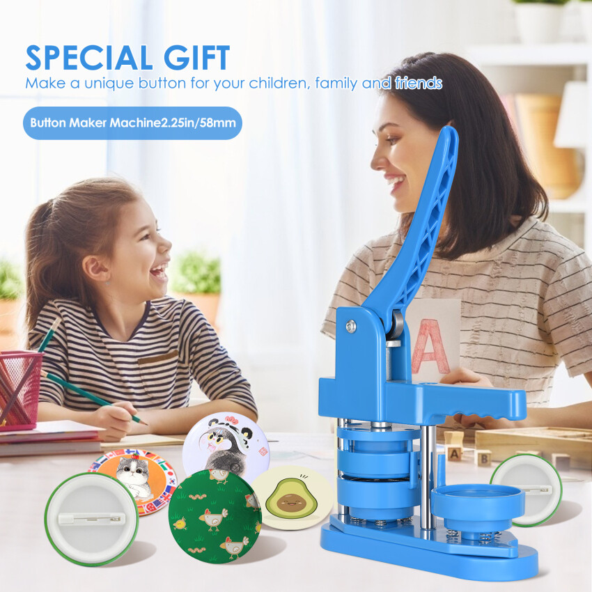 Nút làm cho máy cài đặt miễn phí 58mm DIY nút làm cho máy thiết lập, huy hiệu dập máy với miễn phí 100 cái nút nhựa và máy cắt tròn, hình ảnh và cuốn sách ma thuật