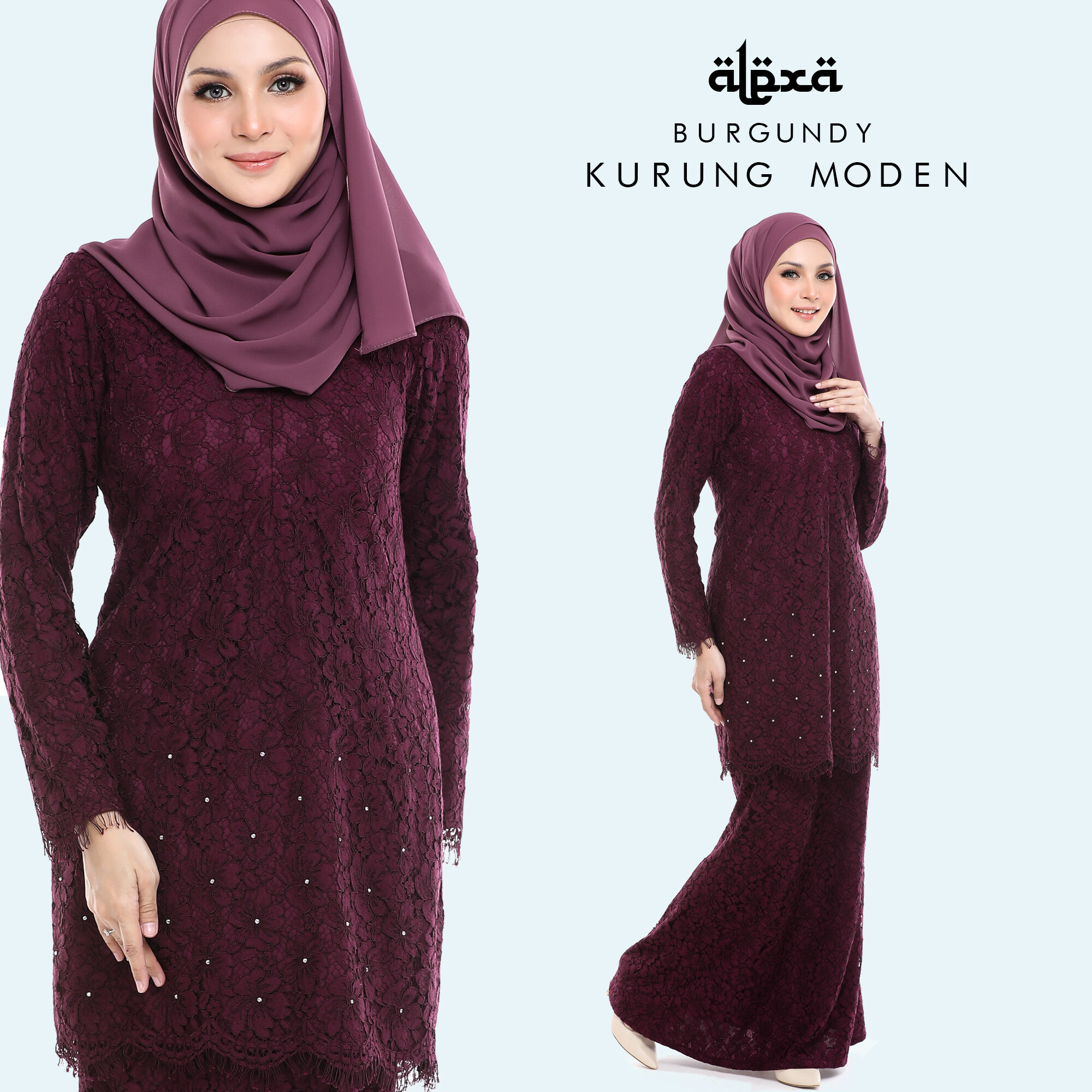 burgundy baju kurung