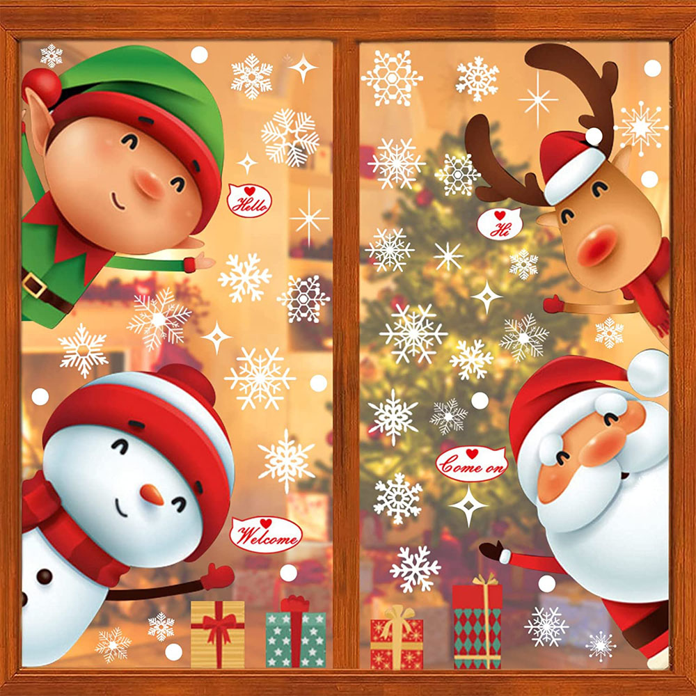 6 Sheet Christmas Window Stickers for Glass, Christmas Window Clings Sticker Snowflake Santa Claus Reindeer Decals for Christmas Window Decorations