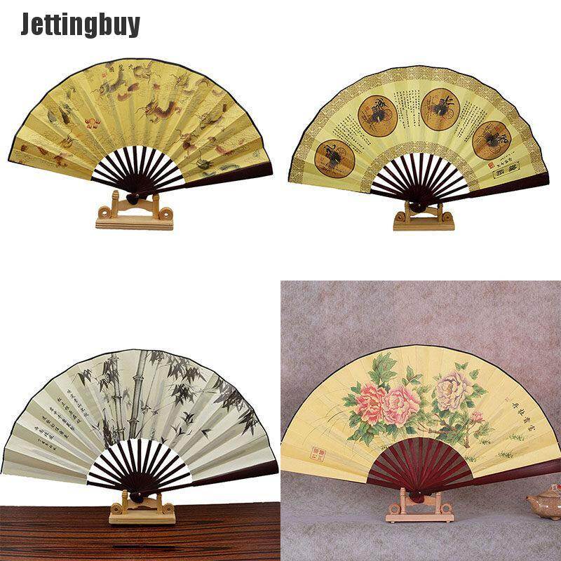 Jettingbuy HONG 1 Pcs Chinese Folding Fan Chinese Painting Pattern Polyester Fan Style Random