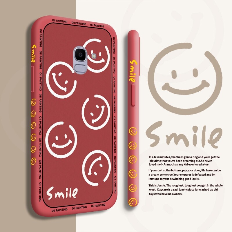 YIWESAN For Samsung galaxy J4 PLUS J6 PLUS J7 2017 J7 2018 J7 Pro 2017 J8 Phone Case with Simple cartoon smiling face Shockproof soft Back Cover Liquid Silicone side Pattern Camera Full Lens side protector casing for girls