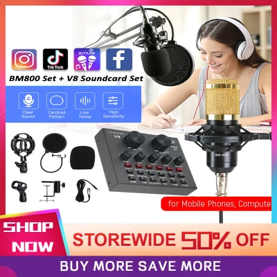 BM-800 Studio Condenser Microphone V8 Plus Bluetooth USB Sound Card Package Mic for Live Broadcast/Chatting/Singing Recording