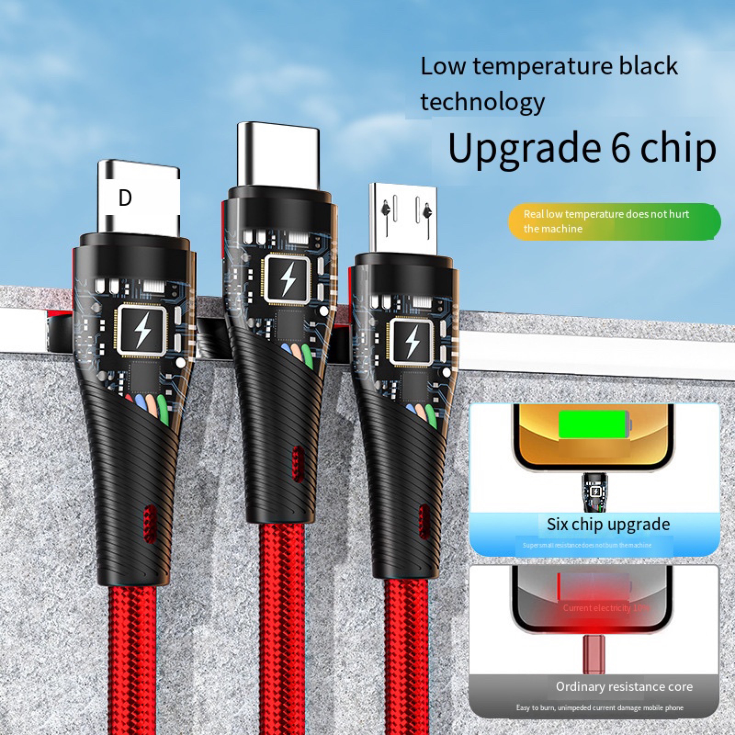 Zeallion Cáp Sạc Nhanh 3 Trong 1 6A Cáp Sạc Dữ Liệu Micro USB Type-C Cho iPhone 14 13 Samsung Xiaomi Huawei Oppo Vivo