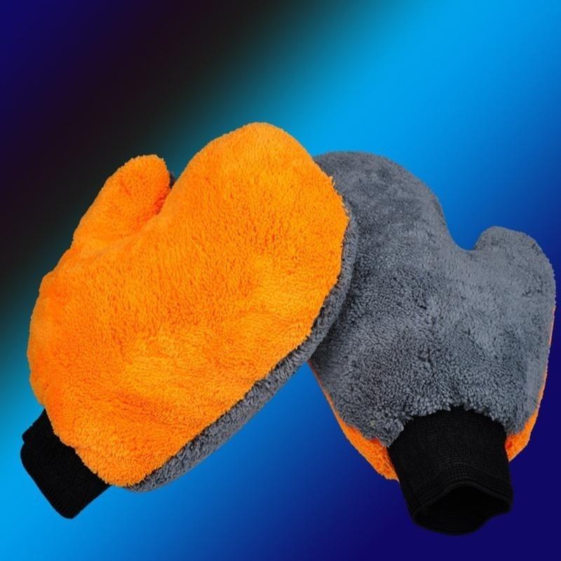Feng Qi shopGăng tay lau xe chất liệu lông cừu hai mặt - INTL Chăm sóc găng tay rửa xe bàn chải Coral Fleece đa chức năng Plush Microfiber xe làm sạch chi tiết phụ tùng ô tô