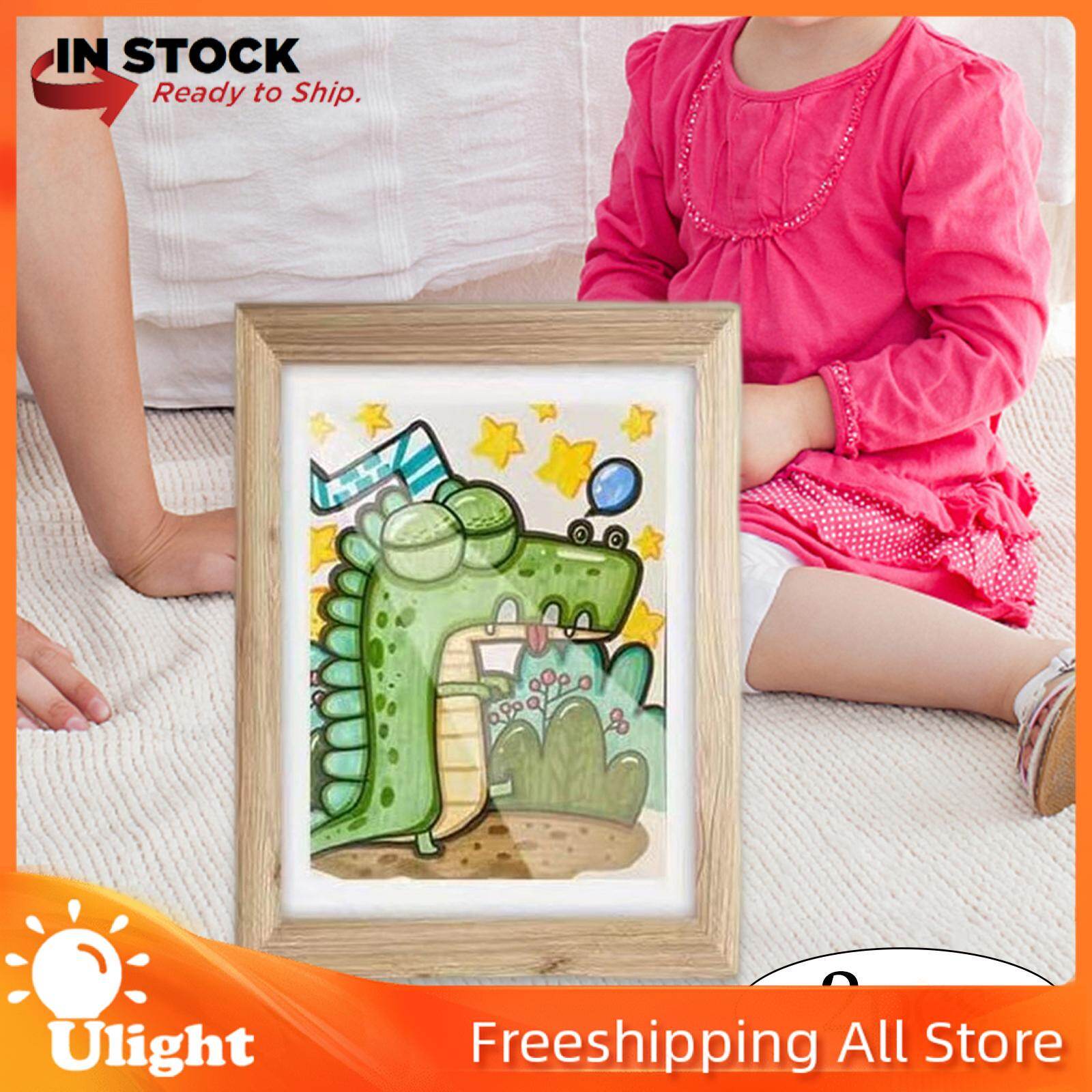 Ulight 2Pcs Wooden Photo Frame Kids Art Frame Front Opening Decoration Home Front Open Artwork Picture Frame for Office Cabinet Party Living Room