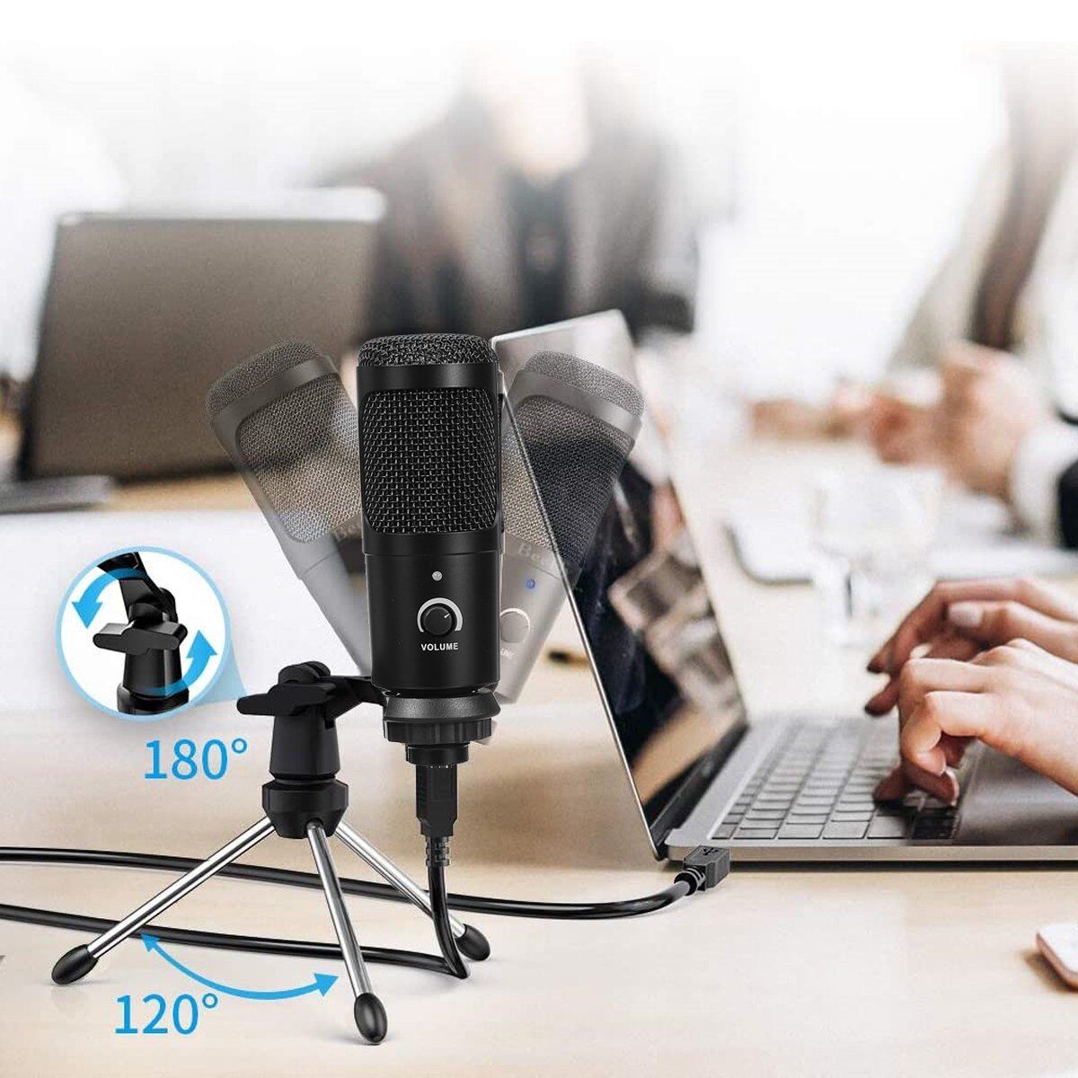 USB Microphone Recording Condenser Microphone with Foldable Tripod Stan for Laptop MAC/Windows/Linux/ PS4, Home Studio Recording Vocals, Voice Overs,Streaming Broadcast and YouTube