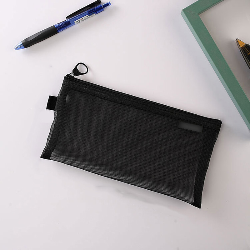 Transparent Mesh Pencil Case Large Capacity Pencil Case Office Student Stationery Storage Bag